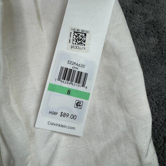 Calvin Klein Womens Linen Blend Suit Pants Belted NWT Sz 8 White High Rise - Picture 4 of 11